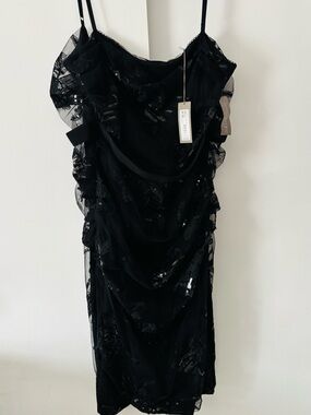 NWT Eva Mendes Black Sequin Mesh cocktail Dress